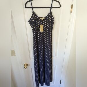 NWT Michael Kors Navy & Gold Medallion Print Maxi Dress – Size M